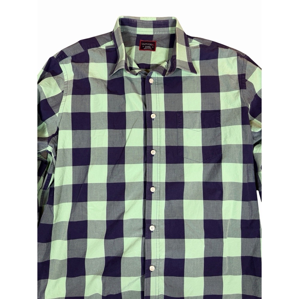 UNTUCKit Shirt Mens XL Green Blue Buffalo Check Plaid 100% Cotton Button Up - Picture 2 of 11
